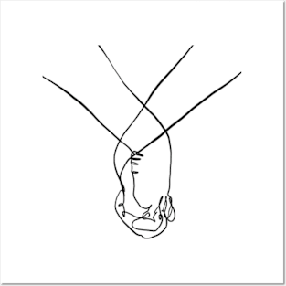 Romantic holding hands one line art Posters and Art